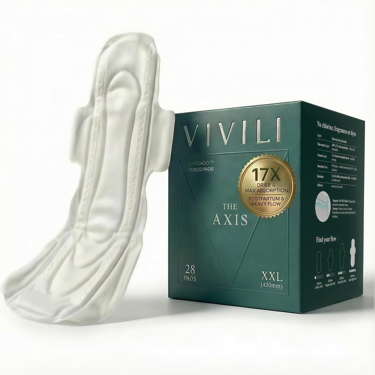 VIVILI XXL Overnight Postpartum Pads 16.5 inch, 28 count