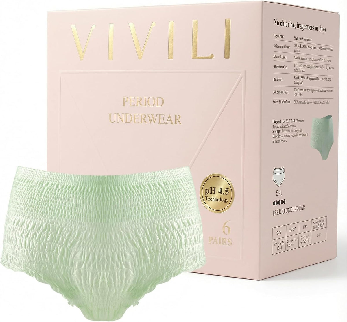 VIVILI Disposable Period Underwear, overnight heavy flow, S/M, 6 count