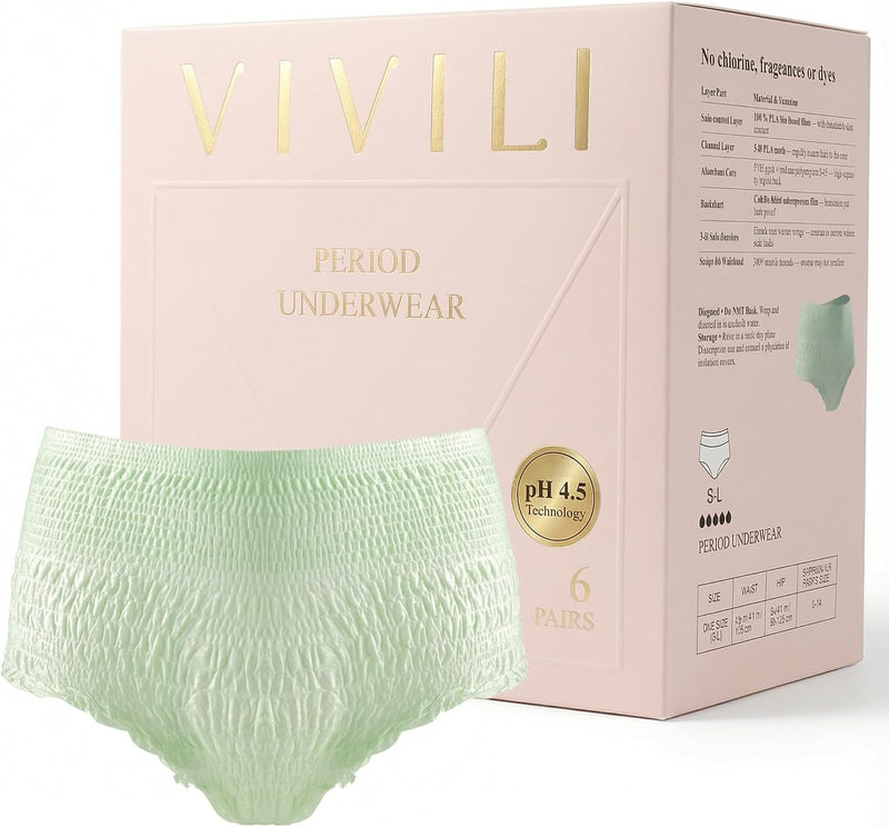VIVILI Disposable Period Underwear, overnight heavy flow, S/M, 6 count